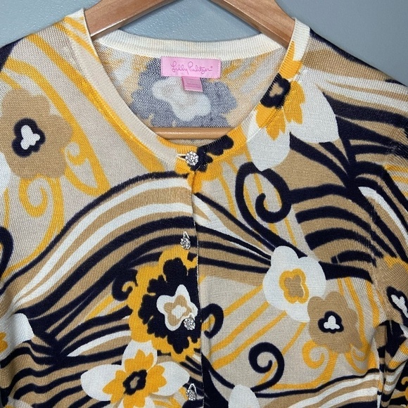 Lilly Pulitzer Retro Floral Mod Swirl Crystal Button Cardigan - Picture 6 of 14